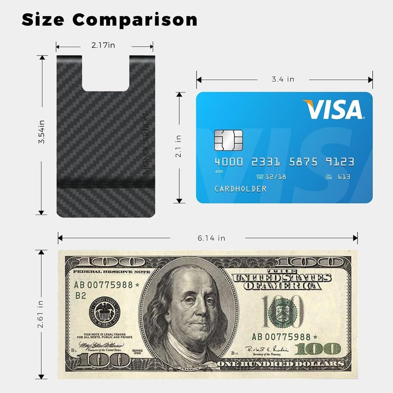 MONOCARBON 2in1 Carbon Fiber Money&Credit Card Clip,RFID Blocking Wide Credit Card&Cash Holder for Men Front Pocket - Image 2